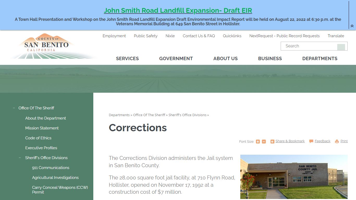 Corrections | San Benito County, CA